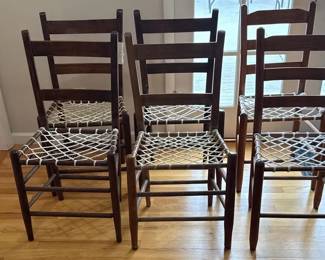 Antique Wooden Ladder Back Chairs With Woven Seats