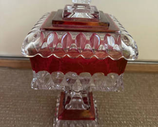 Lot 32: Westmoreland Red Crystal Square Candy Dish with Lid