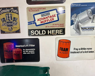 Lot 17: Vintage automotive signs and ads for parts and filters