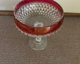 Lot 34: Westmoreland Crystal red-rimmed pedestal dessert dish with lid