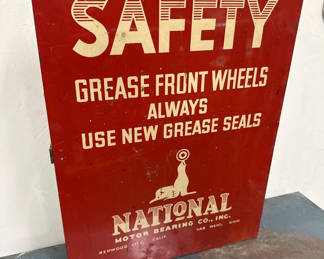 Lot 21: Vintage red safety cabinet  and automotive parts cabinet with parts included 