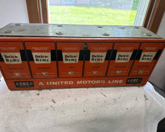 Lot 11: Vintage Delco-Remy automotive parts storage box