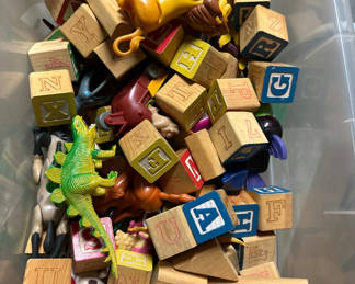 Lot 257: Assorted Wooden Blocks and Plastic Toys