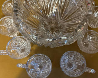 Lot 204: Crystal cut-glass punch bowl with matching cups