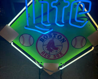 Lot 264: Blue neon sign with Boston Red Sox emblem and vintage power transformer