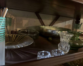 Lot 210: Assorted glassware including vases, bowls, and plates