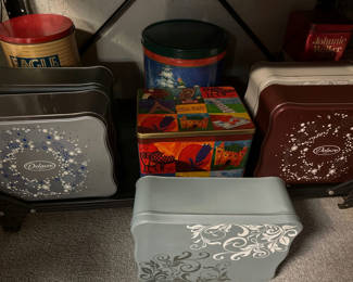 Lot 254: Decorative metal tins and storage boxes