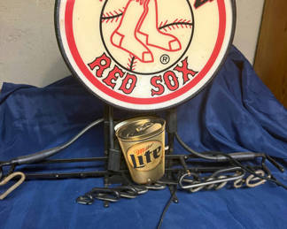 Lot 263: Boston Red Sox round light with Miller Lite can