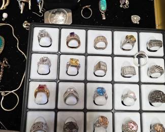 A small portion of the fantastic selection of Sterling rings in this sale