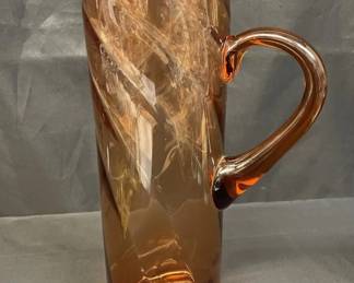 608 Lot 500h Vintage tall Bischoff amber blown glass pitcher