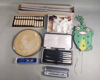 434 Lot 354 Box of misc. pantograph, wood puppets, butter