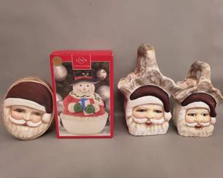 492 Lot 390 Christmas decor including Lenox snowman cookie jar