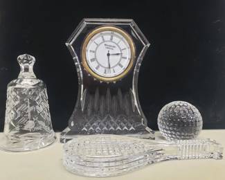 163 Lot 379 Waterford crystal desk clock, paperweights, and