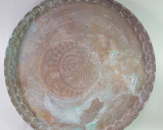 628 Lot 611 Vintage Persian brass large tray engraved with