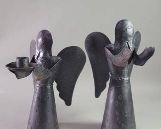 633 Lot 616 Pair of vintage iron folk art angel figures