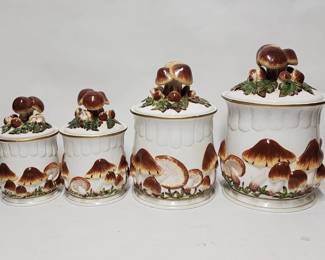 409 Lot 335h Vintage porcelain mushroom lidded jars