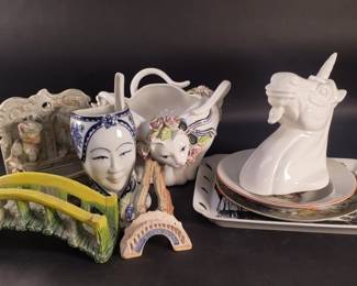 408 Lot 335 Group of porcelain and ceramic plates, saucers,