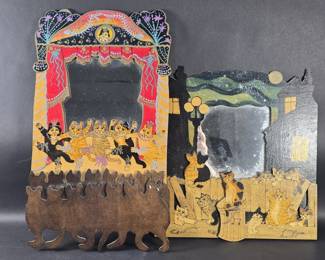331 Lot 268 Pair of vintage cut themed folk art mirror. 1 is