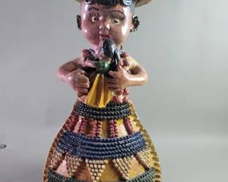 639 Lot 622 Vintage folk art hand painted terracotta sculpture