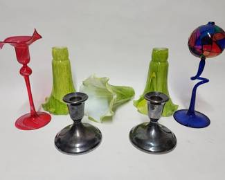 366 Lot 311h Vintage glass and silverplate candle holders