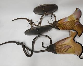 184 Lot 341h Vintage Quoizel style glass sconces