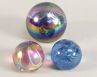 222 Lot 35 3 signed Abelman art glass paperweights