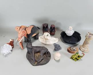 360 Lot 308 Group of figurines, wood, marble, composite