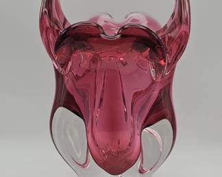 074 Lot 488h Midcentury Chribska pink and clear handblown