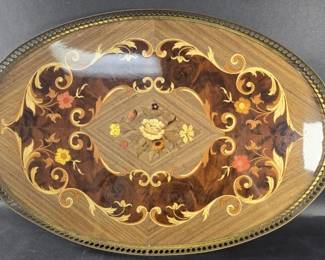 579 Lot 454 Italian floral marquetry wood inlay serving tray