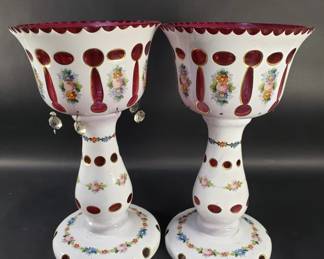 075 Lot 13 Pair of vintage Bohemian cranberry glass lusters