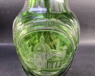 210 Lot 19 Vintage green Bohemian crystal vase