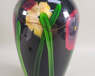 082 Lot 36 Signed Abelman art glass floral vase