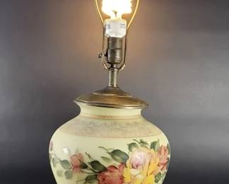207 Lot 14 Vintage hand painted glass and metal table lamp