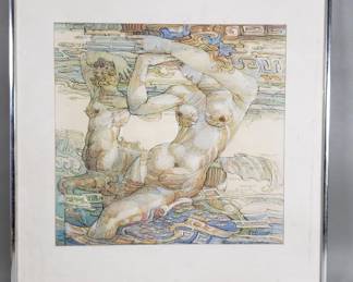 247 Lot 90 Vintage signed Richard Loza ink and watercolor