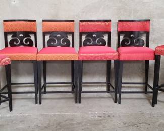 169 Lot 132 Vintage ebonized upholstered bar stools