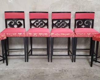 168 Lot 131 Vintage ebonized upholstered bar stools