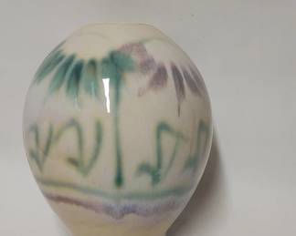 438 Lot 357h Vintage multicolor handmade crackle glaze vase