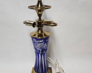 374 Lot 315h Vintage cobalt cut to clear table lamp