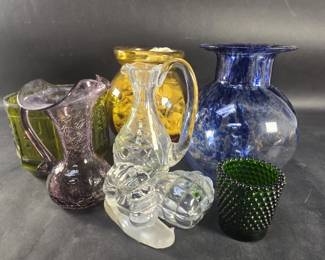 582 Lot 457 Handblown glass vases, glassFigures etc