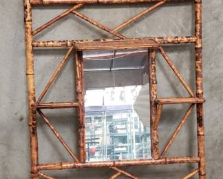 308 Lot 222 Vintage bamboo wall shelf mirror