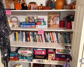 Holiday decor, books, and lots of games, including vintage games for the 1950s to present