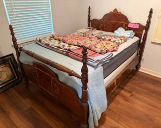 Antique walnut, full-size bed with mattress and matching chest