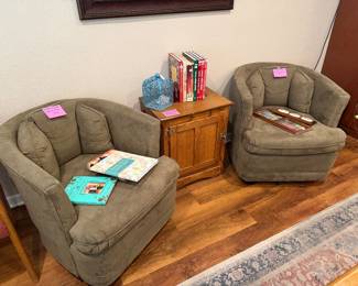 Pair of olive color swivel chairs