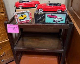 Antique oak tea cart, model cars