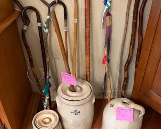 Antique #4 Butter churn, Salt jug