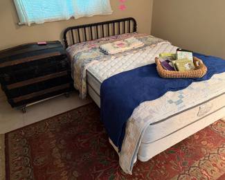 Antique Jenny Lind full size bed and full size mattress set, rug
