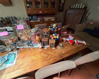 Collectible antiques, jars, Pool balls, croquet balls, banks, alarm clocks, Tops, Mode airplane