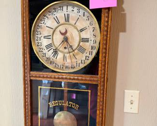 Antique Oak Regulator 8 Day calendar clock, works!