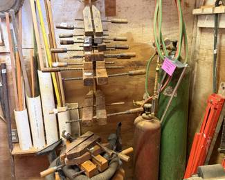 Antique wood clamps, Cutting Torch with tanks