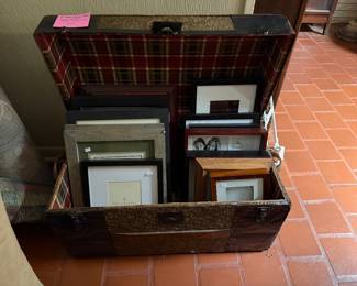 Tons of all sizes of frames, Antique steamer trunk
